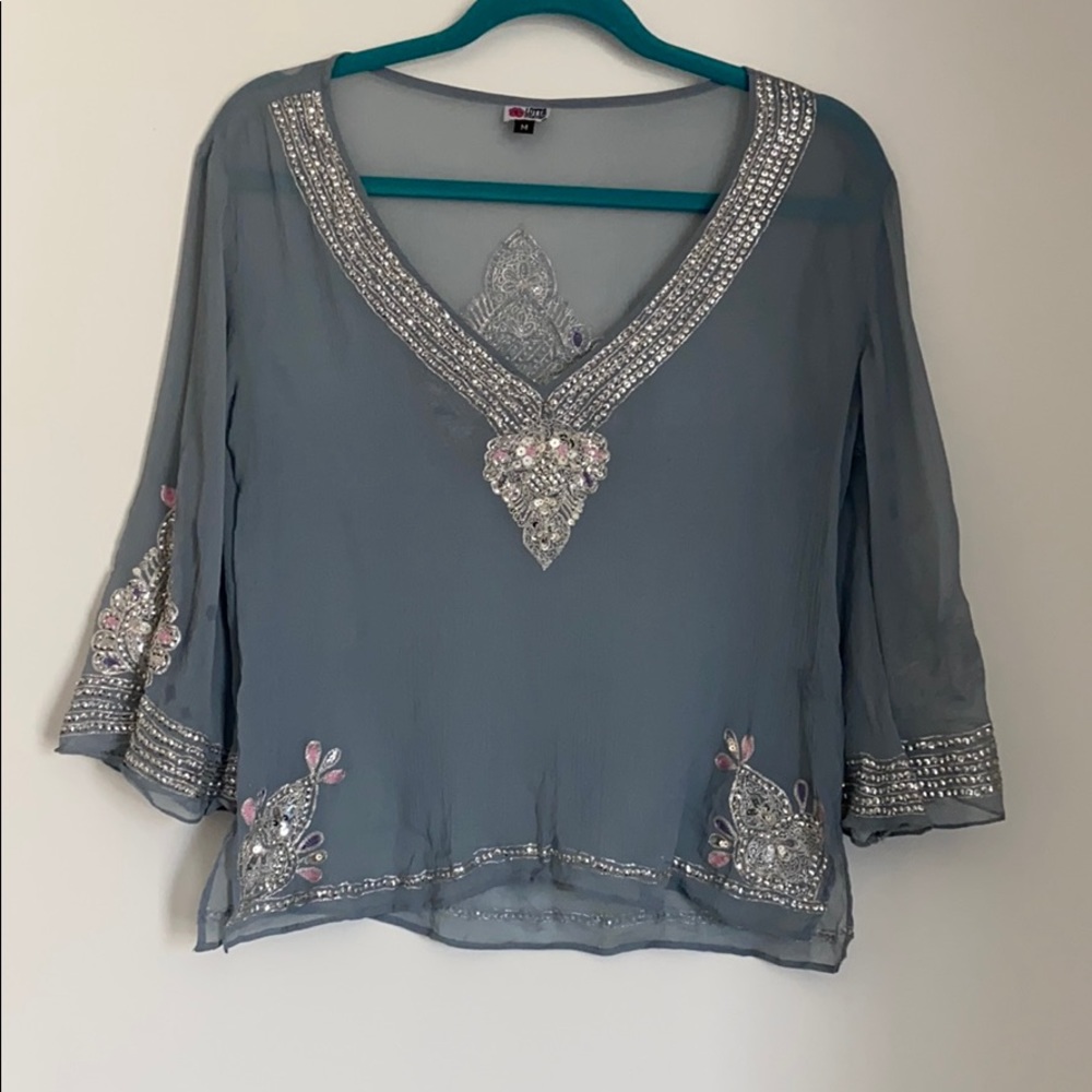 100% silk hand embroidered Lotta Stensson top